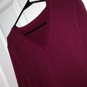 Dark red long sleeved v-neck shirt